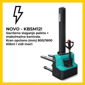 AMKBSM12 električni staker je kompaktan i praktičan staker sa mono kranom namenjen za manipulaciju paletama transport robe i niskopodizne poslove u skladištima 